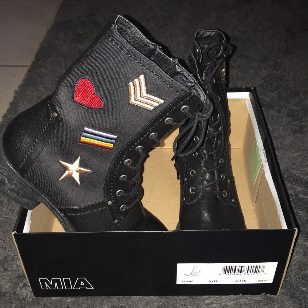 MIA Nate Combat Boot. Black with patches.
